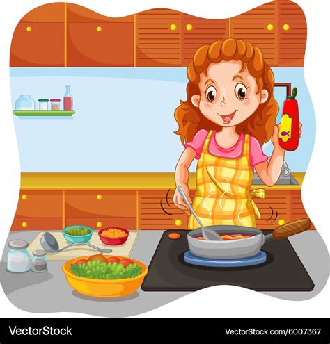 Woman Cooking In The Kitchen Royalty Free Vector Image
