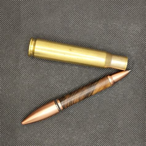 Amboyna Burl Spent 50 Caliber Machine Gun Bullet Cartridge Pen Free