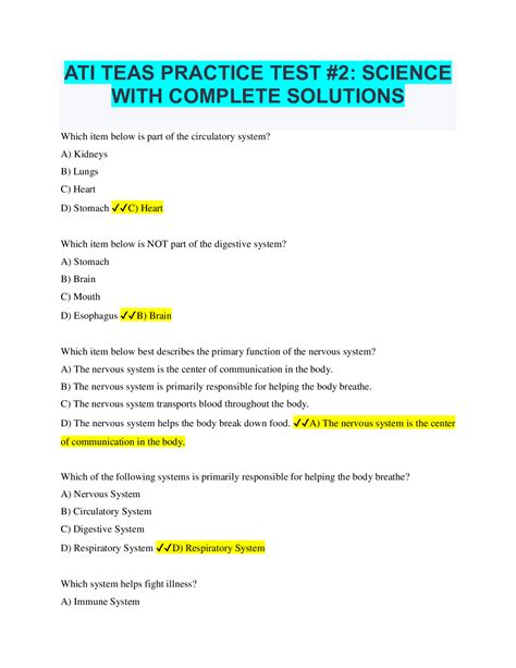 Ati Teas Practice Test 2 Science With Complete Solutions Browsegrades