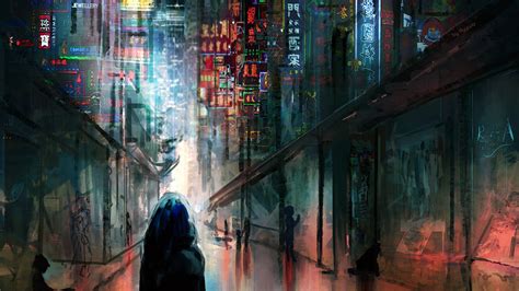 1920x1080 Anime Cyberpunk Scifi City Lights Night
