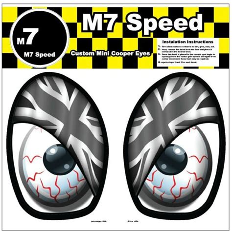 Mini Cooper R50 R53 Underhood Eye Decal Set Union Jack Gray Scale