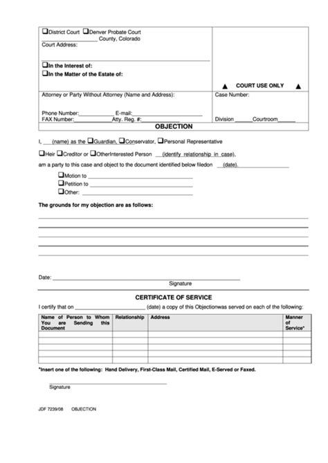 Fillable Objection Form Colorado Court Forms Printable Pdf Download