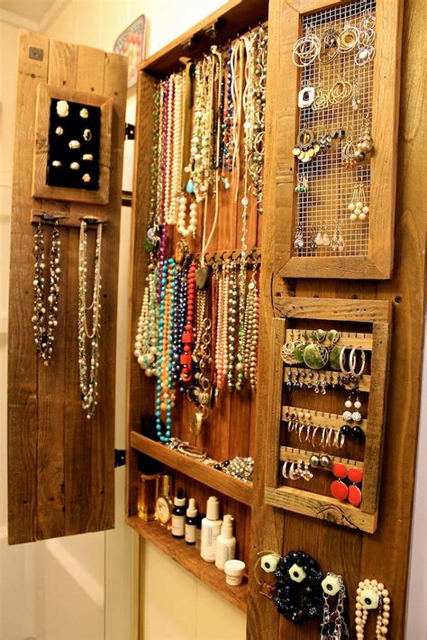 Necklace Holder And Earring Organizer Jewelry Armoire Wall Mount