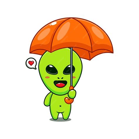 Premium Vector Cute Alien Holding Umbrella Cartoon Vector Illustration