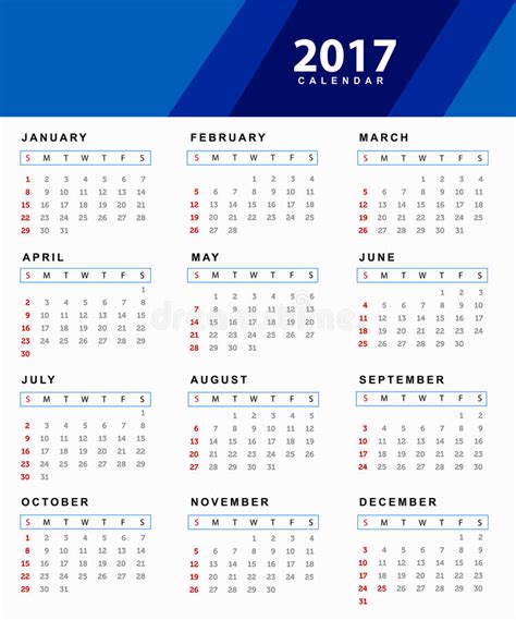 Simple Calendar Template For 2017 To 2021 Stock Vector Illustration