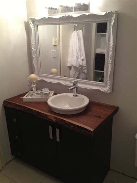 You just need to prepare some glass candle holders and trays. live edge bathroom countertop - Traditional - Bathroom ...