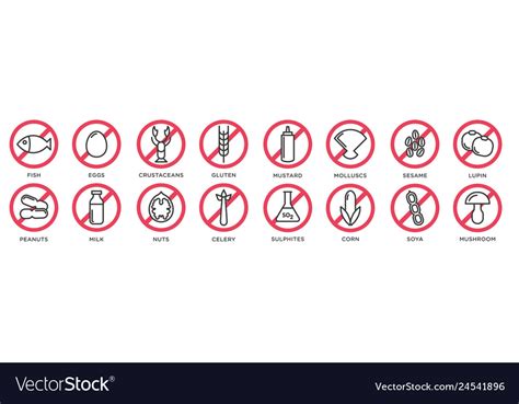 Food Allergy Icons Basic Allergens And Diet Vector Image