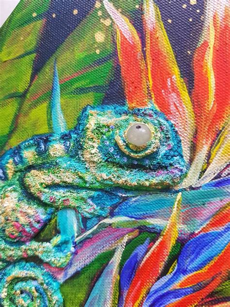Nursery Decor Chameleon Original Acrylic Painting On Canvas Etsy