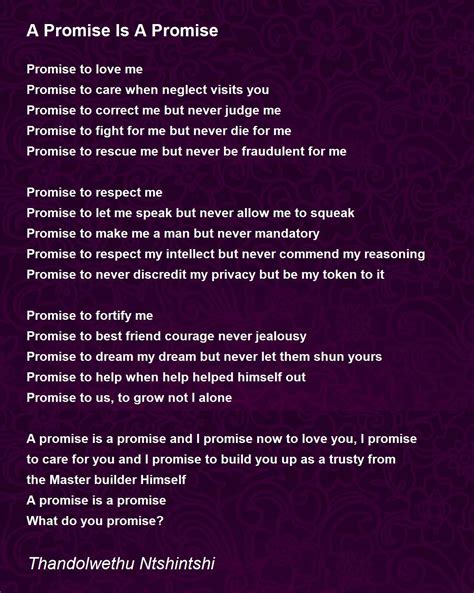A Promise Is A Promise A Promise Is A Promise Poem By Thandolwethu