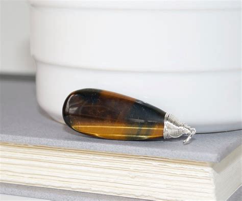 Large Tiger S Eye Pendant Sterling Silver Wire Wrapped