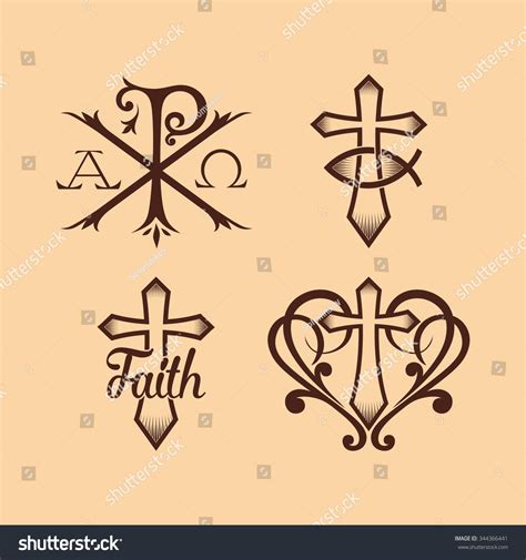 Set Christian Symbols Logo Stock Vector Royalty Free 344366441
