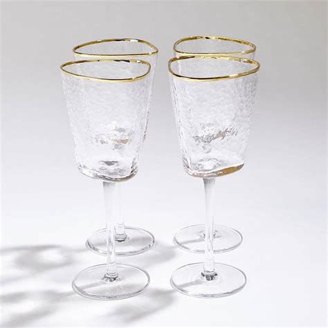 Set Of 4 Hammered Wine Glasses With Gold Rim Non E Such