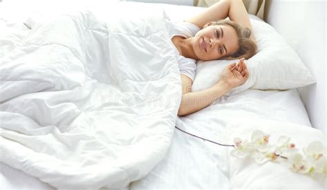 Beautiful Girl Sleeps In The Bedroom Lying On Bed Stock Image Image Of Pillow Comfortable