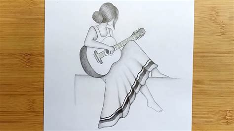 How To Draw A Girl With Guitar For Beginners Step By Step Pencil