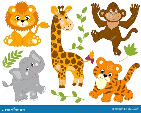 Safari Animals Vintage Style Black And White Coloring Icons Clipart