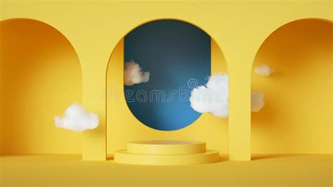 3d Render Abstract Yellow Background With Blue Sky Inside The Window