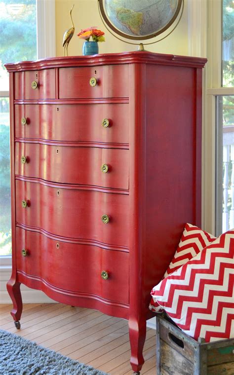 Vintage Highboy Dresser In Warm Red Red Painted Furniture Painted