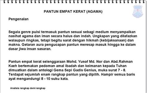 Bagi pantun dua kerat pula, baris pertama adalah pembayang dan baris kedua adalah maksud. Bahasa Melayu Tingkatan 2: PANTUN EMPAT KERAT (AGAMA)