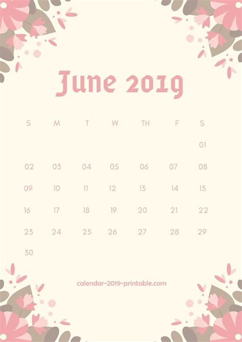 June 2019 Flower Calendar Flower Calendar Calendar Design Calendar