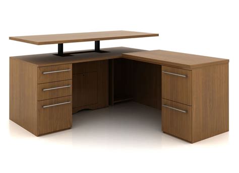 L Shape Connect Series Height Adjustable Desk Walnut Heights