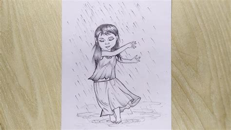 Little Girl Dancing In The Rain Pencil Sketch Drawing Step By Step