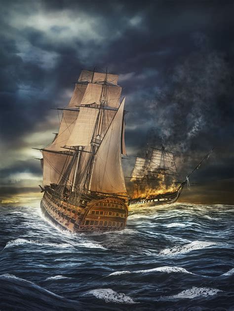 Free Download Photography Two Brown Ship Battle Ocean Naval