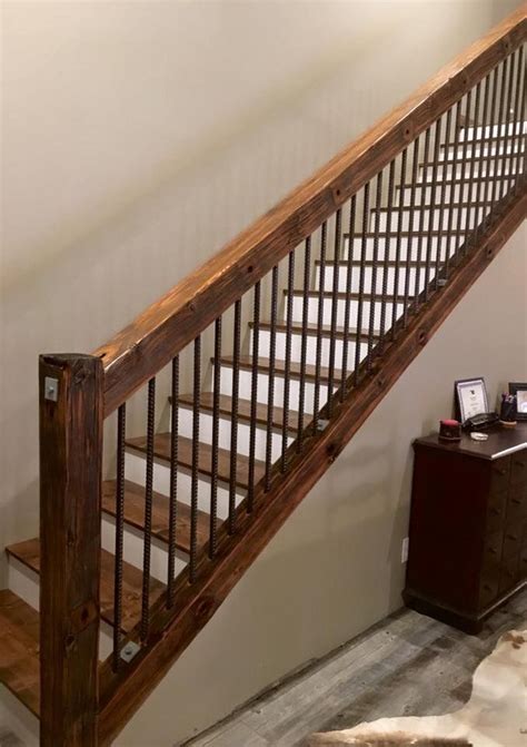 The term banister is often used to include the stair spindles as well. Rustic Old utility pole cross arms reclaimed into Stair ...