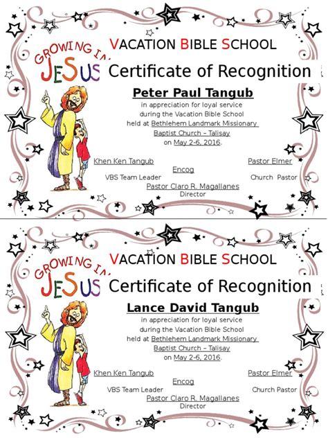 Give vbs attendees a special certificate. VBS Certificate