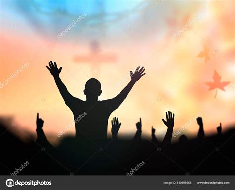 Praise Worship Concept Silhouette Human Raising Hands Praying God