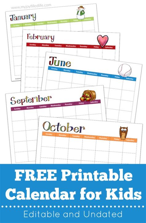 FREE Printable Calendar for Kids – Editable & Undated | Kids calendar