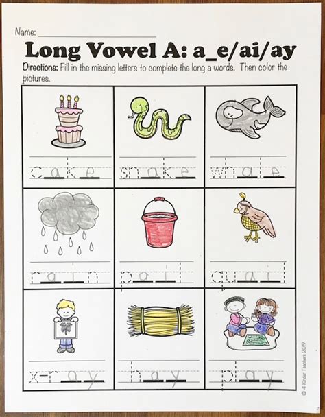 Long A Vowel Sounds Worksheets