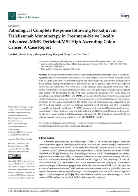 Pdf Pathological Complete Response Following Neoadjuvant Tislelizumab