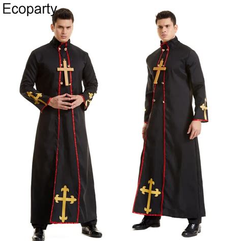 New Halloween Medieval Evil Priest Cosplay Costume For Men Black Christianity Minister Robe