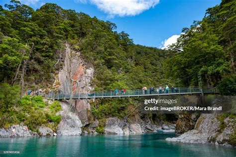 Hanging Bridge At The Blue Pools Rock Pools Makarora River Turquoise