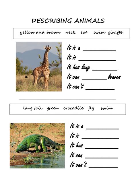 Describing Animals Interactive Worksheet English Lessons For Kids