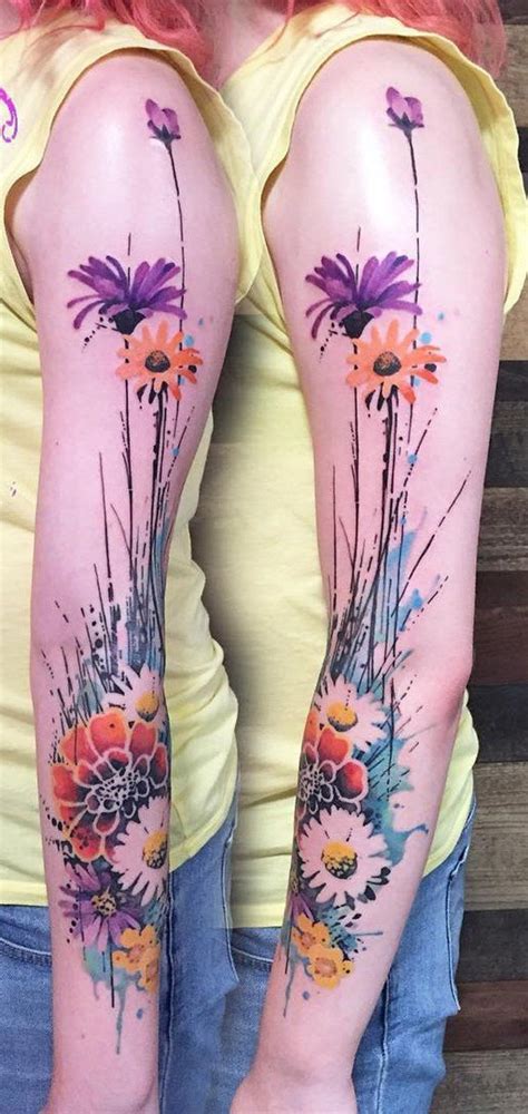 Geometric Tattoo Watercolor Flower Sleeve Tattoo Flower Tattoos