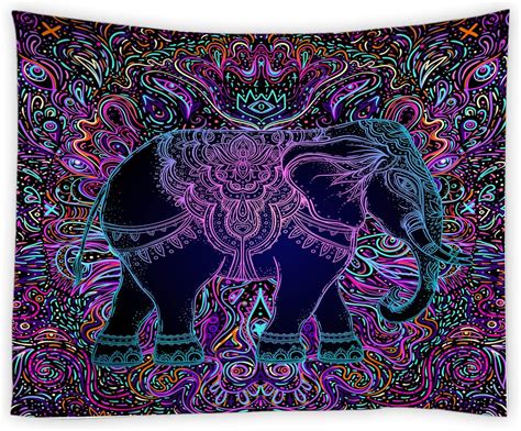 Trippy Elephant Tapestry Paisley Purple Boho Psychedelic Elephant