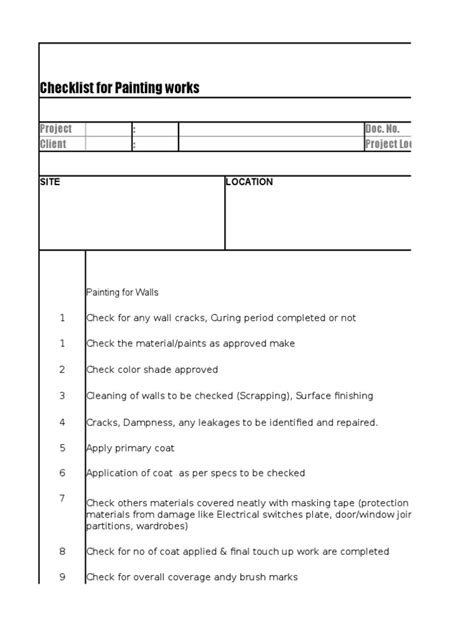 Checklist For Painting Works Project Doc No Client Project Location