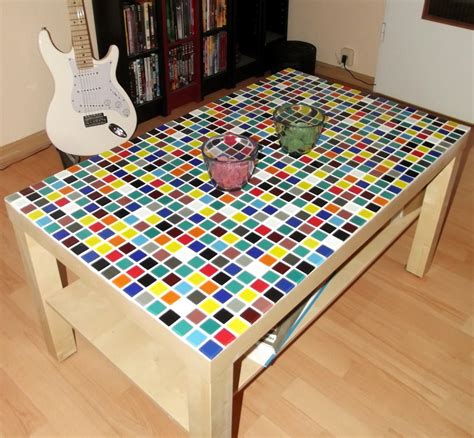 The simplistic tone of the enlarged table gives it a purpose for being in a room whether you try and put a focus on other furniture or other textiles. "Clown puke" Lack coffee table - IKEA Hackers
