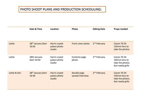 Photo Shoot Schedule