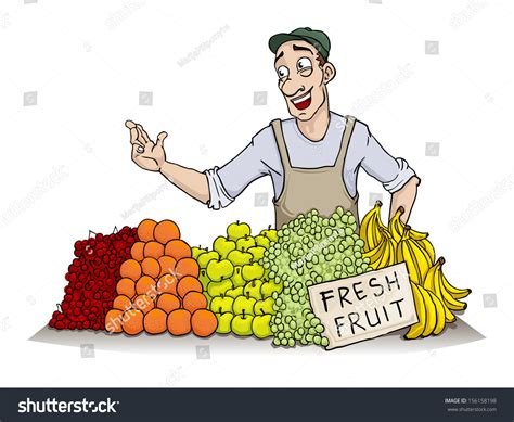 Man Selling Various Fruit Vector Illustration Stock Vector Royalty