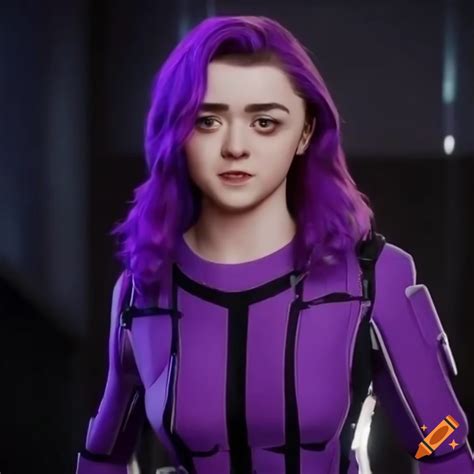 Maisie Williams As A Futuristic Girl With Purple Hair And A White Robot