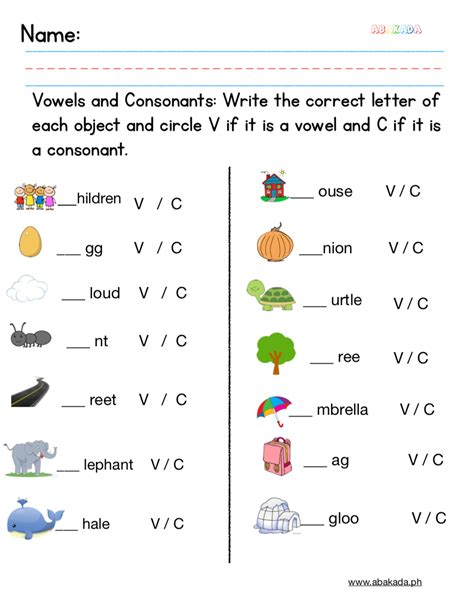 Vowels And Consonants Worksheets Pre School And 1st Grade Practice