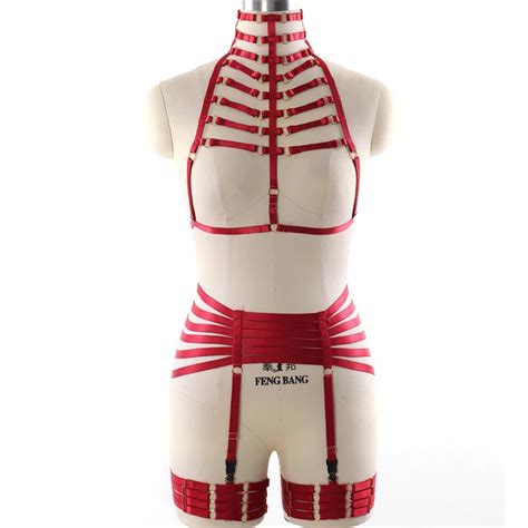 body harness set bdsm bondage lingerie wine red elastic adjust strap tops cage harness bra sexy