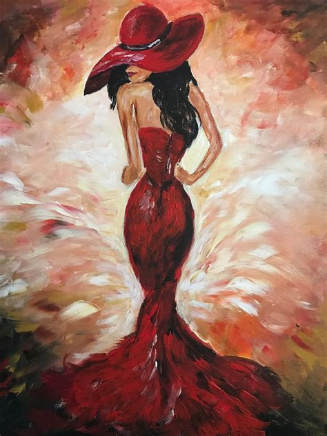 The Lady In Red Acrylic Handmade Painting On Stretched Etsy