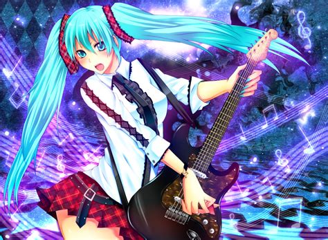 guitar hatsune miku instrument twintails vocaloid anime wallpapers