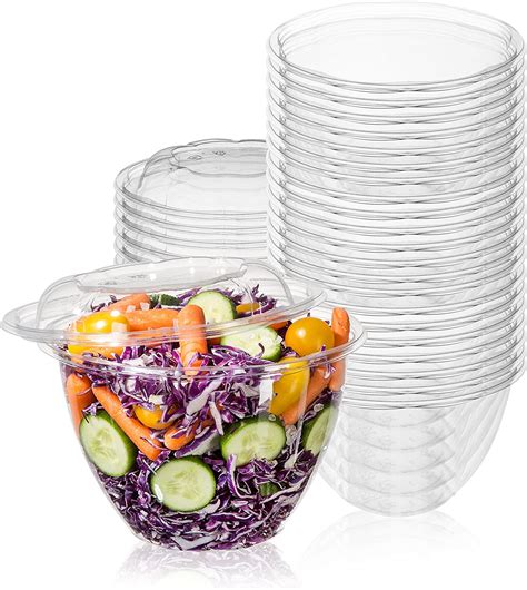 50 Pack 48oz Plastic Disposable Salad Bowls With Lids Eco Friendly Clear Food