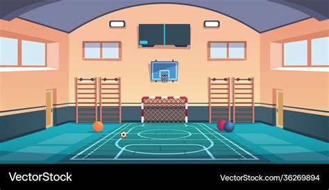 Cartoon School Court Gym With Basketball Basket Vector Image
