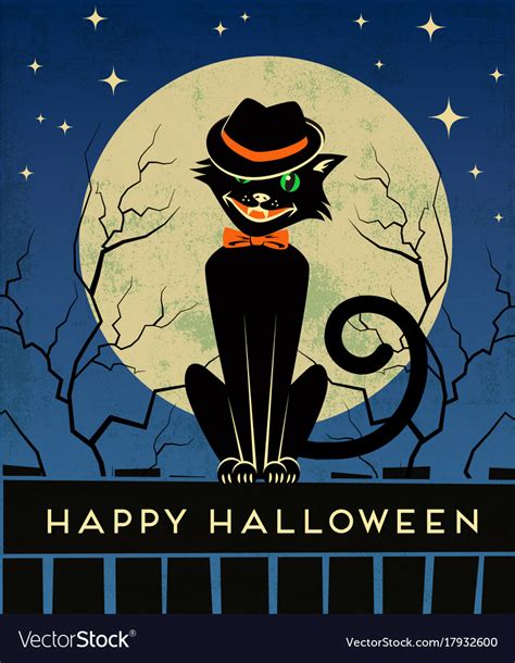 Halloween Black Cat And Full Moon Royalty Free Vector Image