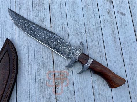 Custom Hand Forged Damascus Steel Bowie Knife Rosewood Handle Etsy